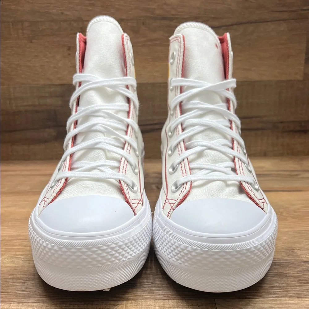 Converse White and Red Star High-Top platform Sneakers